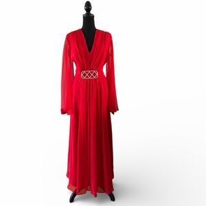 Unbranded Red Chiffon Formal Evening Gown/Dress w/Rhinestones, Size 12